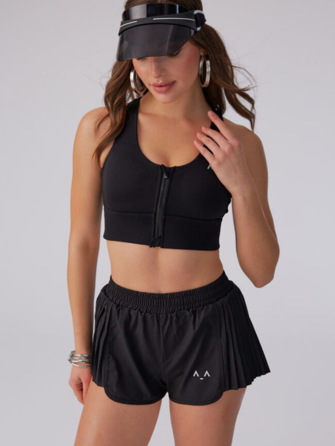 Pleated Active Shorts with Elastic Waist