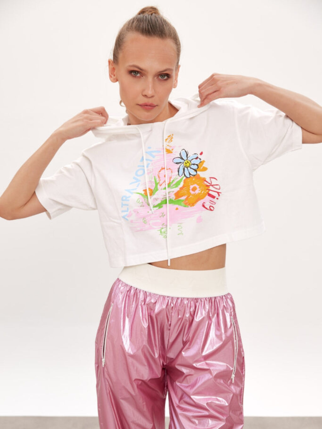 Spring Sketch Crop Hoodie Tee