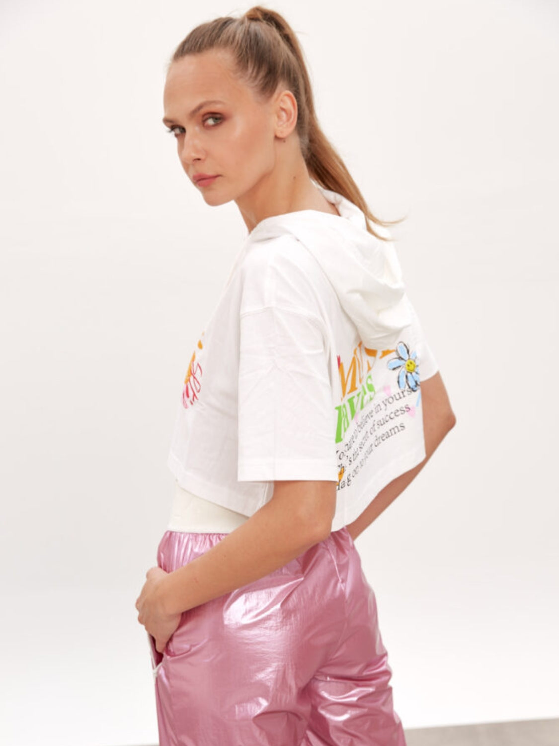 Spring Sketch Crop Hoodie Tee