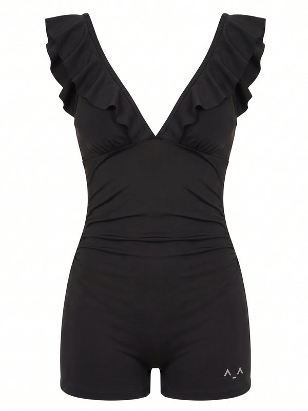 Ruffle Sculpt V-Neck Active Jumpsuit