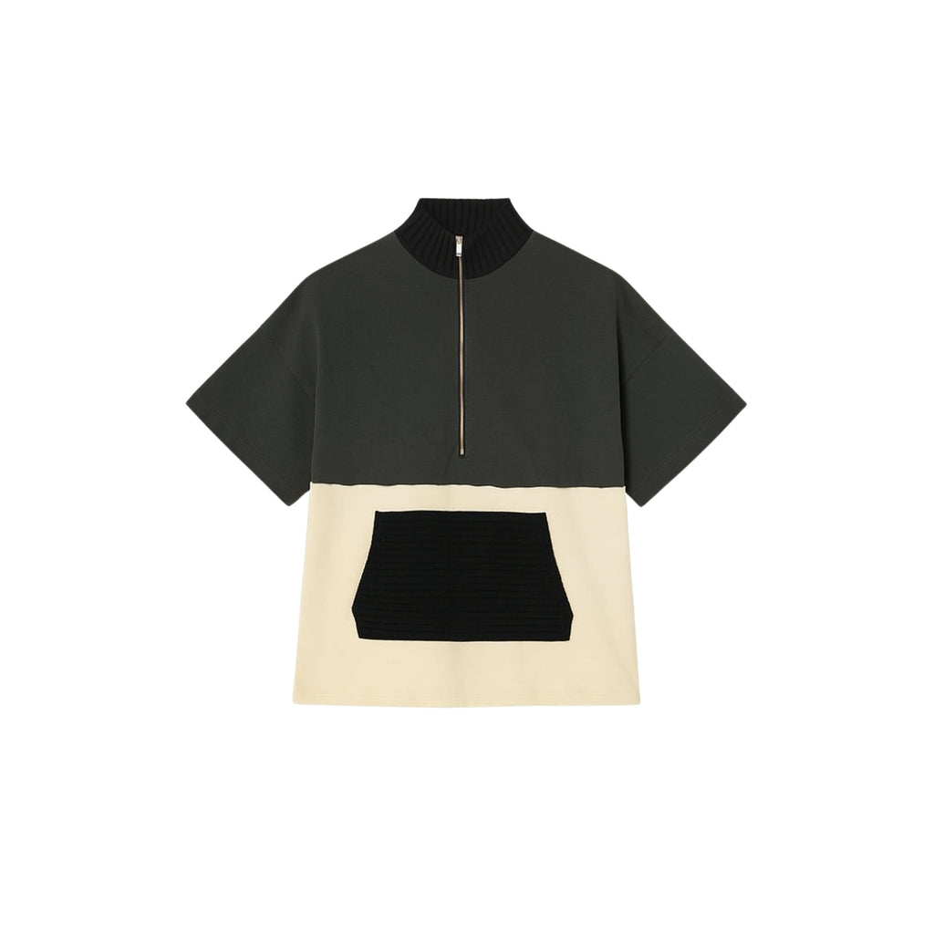 Layered Half-Zip Color-Block Sweatshirt – Green Grey Cream