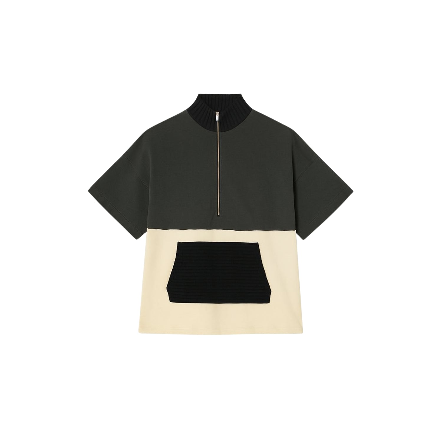 Layered Half-Zip Color-Block Sweatshirt – Green Grey Cream