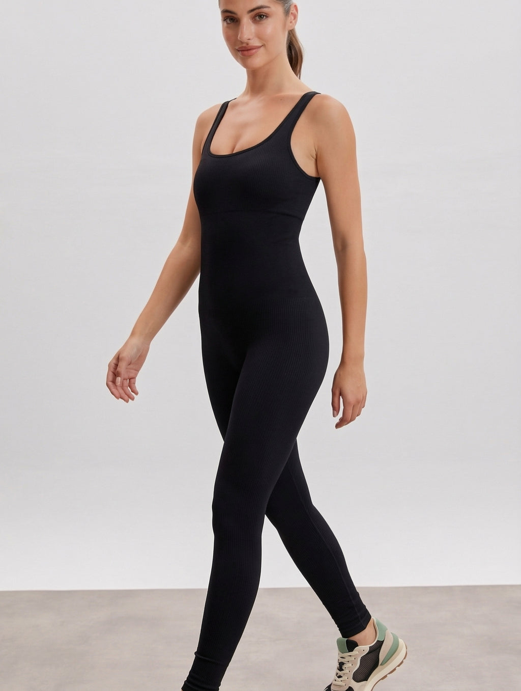 Black SculptRib Power Jumpsuit