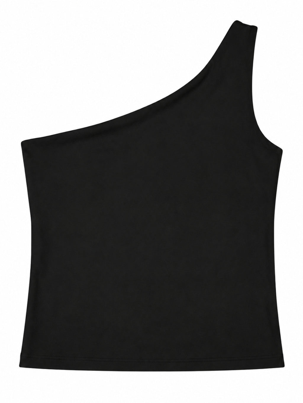 Sleek One-Shoulder Black Crop Top – Stretch Performance
