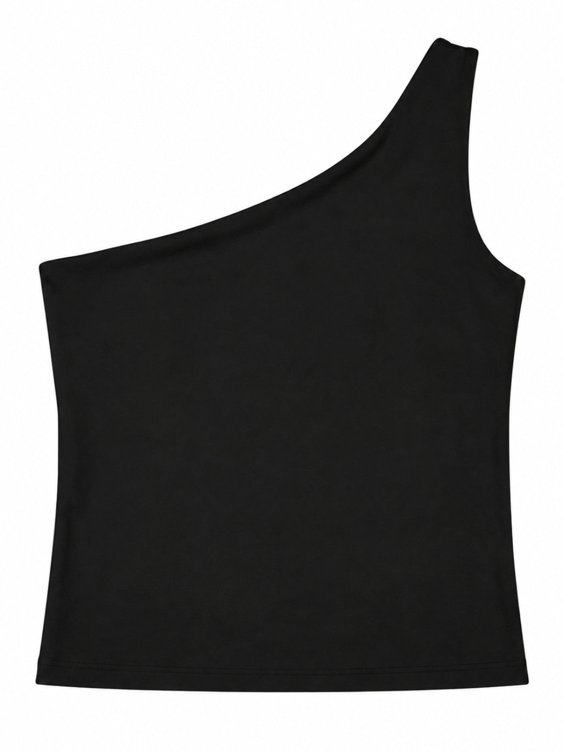 Sleek One-Shoulder Black Crop Top – Stretch Performance