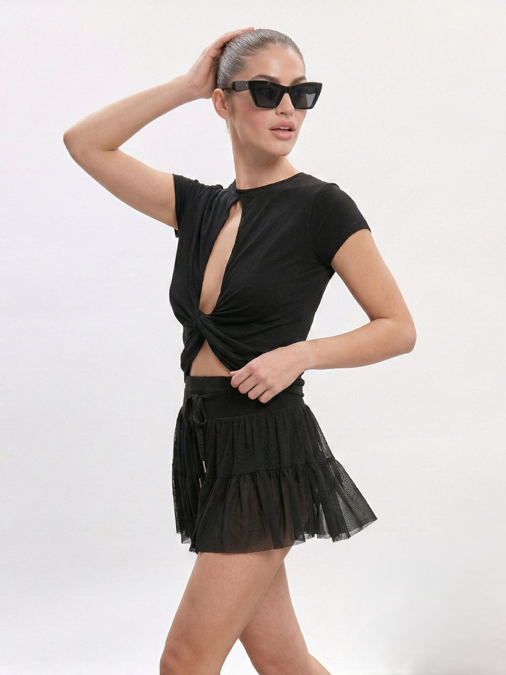 Open Black Twist Tee