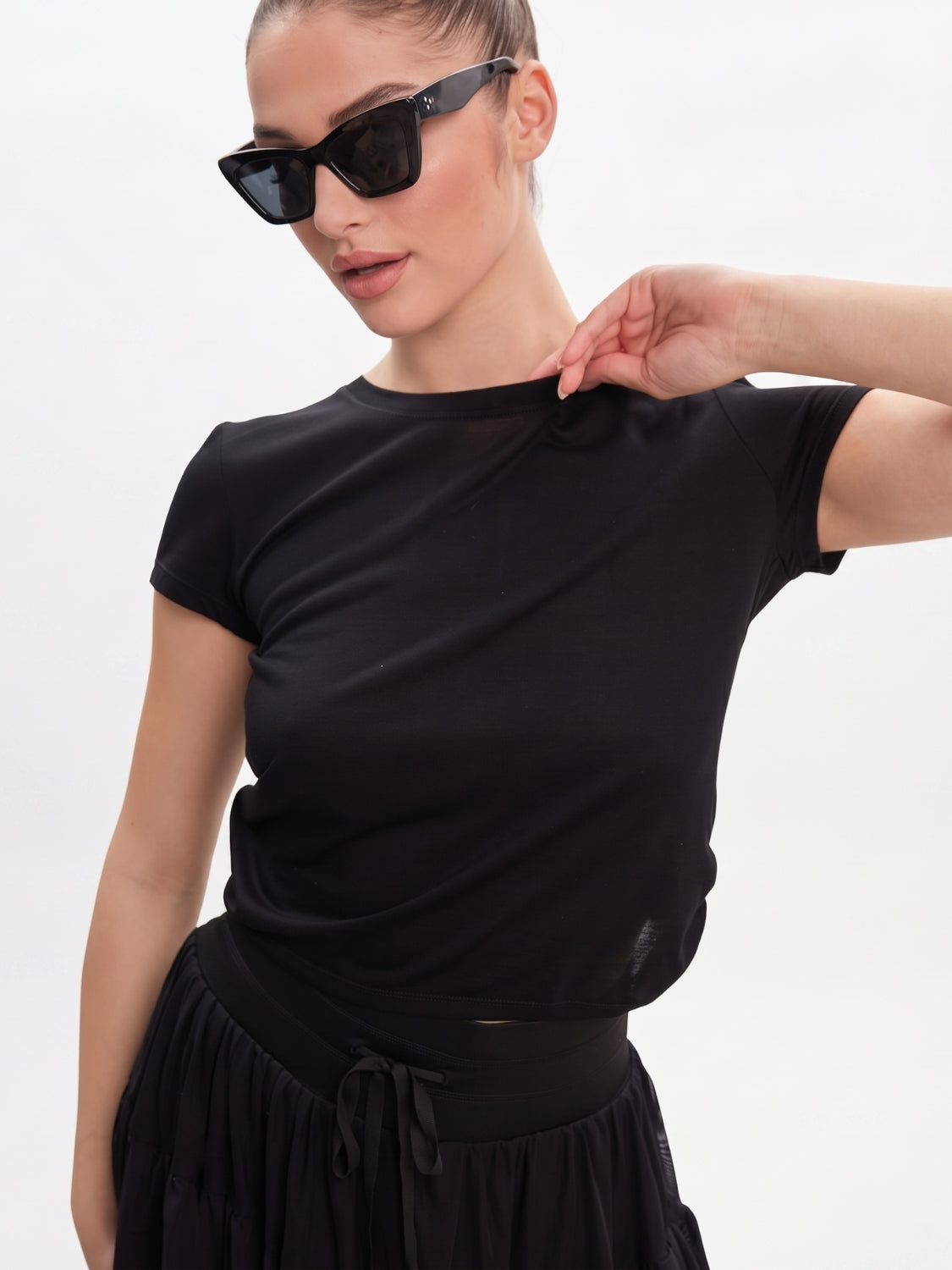 Open Black Twist Tee